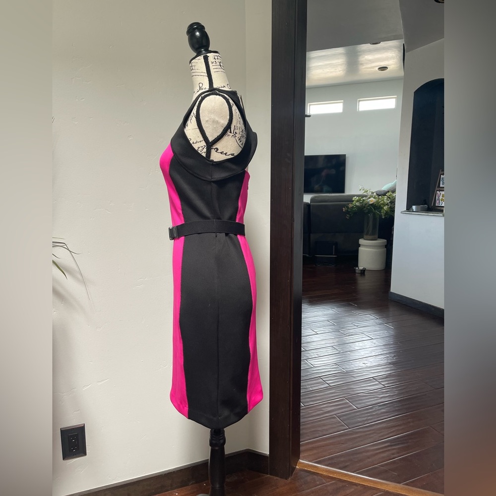 NWT Michael Kors neon pink color block dress with belt size 4 - Picture 2 of 10